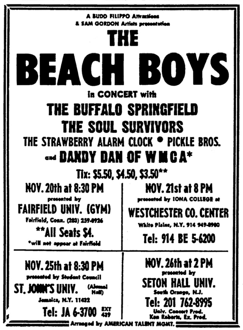 beach boys' tour schedule 1967